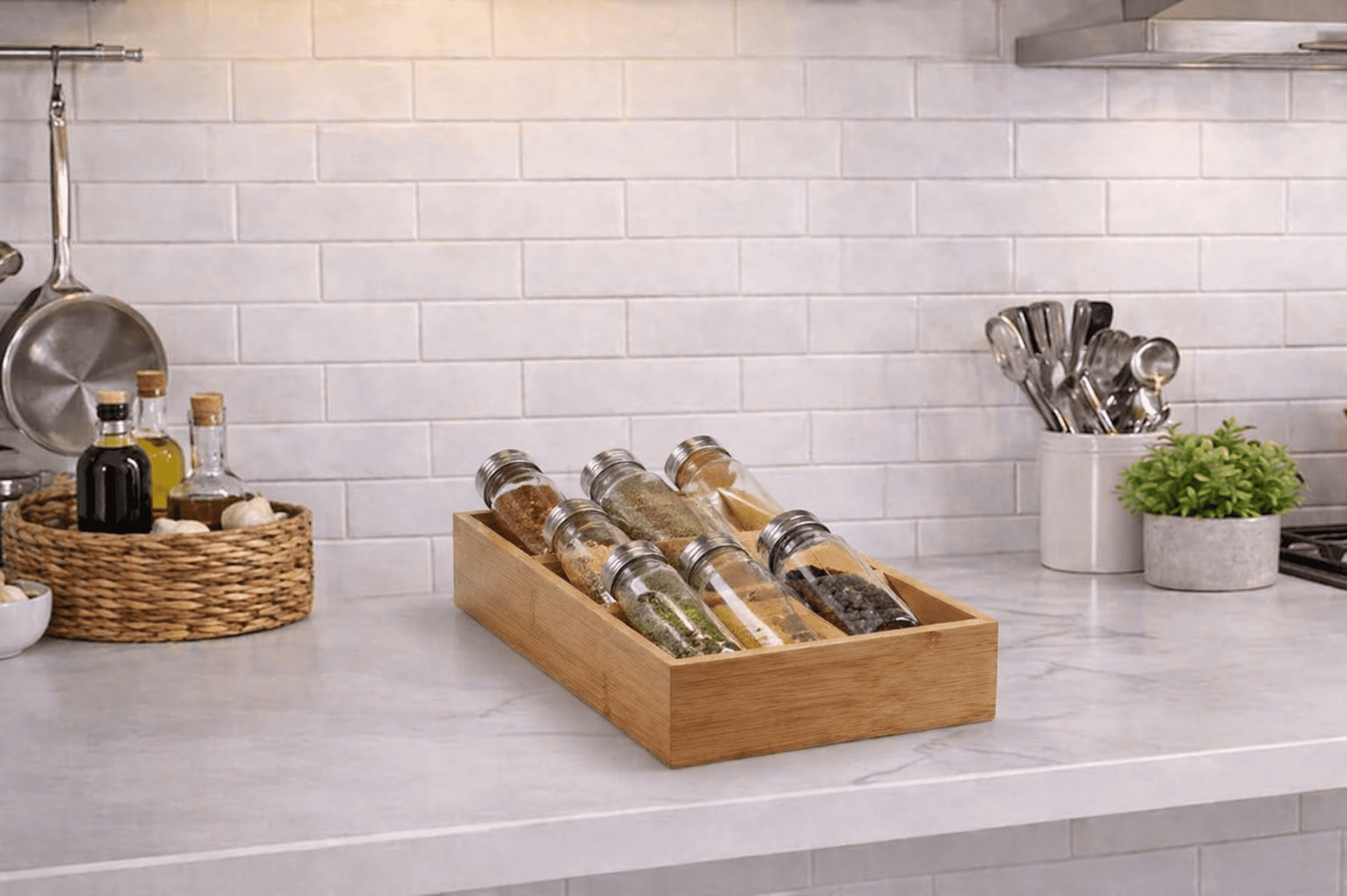 YBM Home Organizer Tray for Cabinet and Kitchen Drawers, Brown, 3 Selves, 8 in. Width