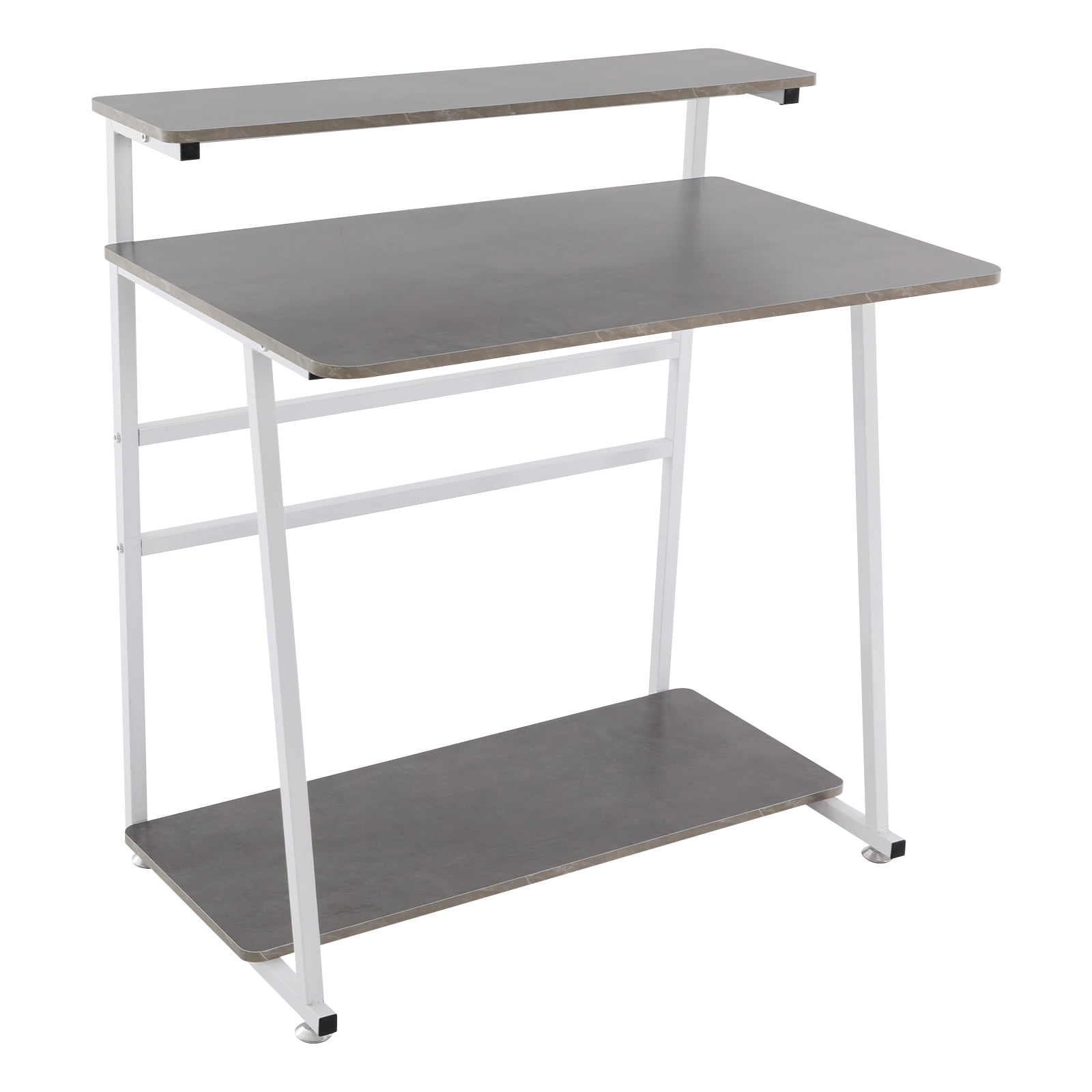 Free Standing Home Office Desk, Rolling 3-Tier Computer Desk (White+Grey)