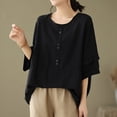 thumbnail image 2 of Womens Tops Fashionable Retro Embroidered Round Neck Five Quarter Sleeved Short Sleeved Blouse Plus Size Women Tops Summer Blouses for Women, 2 of 5