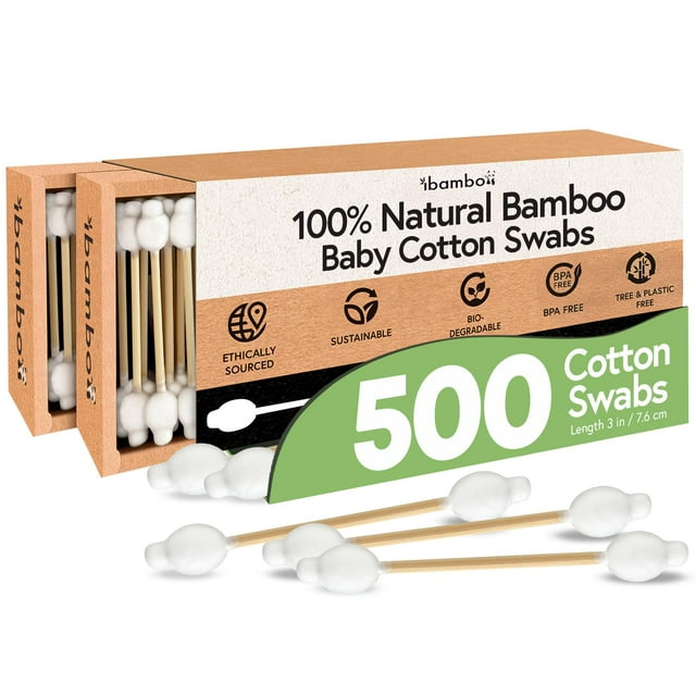 Hisopos para orejas de bambú Ibambo, 100% algodón orgánico, paquete de 500