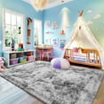 thumbnail image 4 of Socofuz 6x9ft Modern Super Soft Fluffy Plush Rug for Bedroom Faux Fur Cozy Carpet for Girls Kids Bedroom Tie-dye Grey, 4 of 6