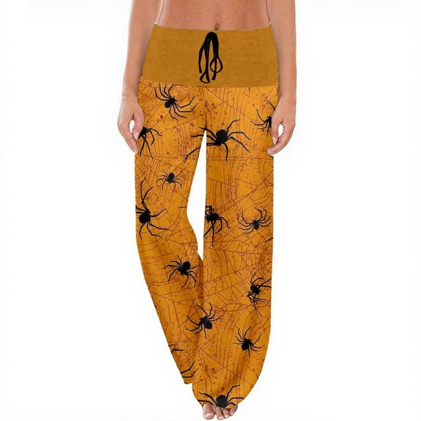 WILLBEST Pantalones Casuales elegantes para Mujer, de Cintura Alta, con Cordones, Estampados, Pantalones de Pijama Largos y Relajados para Halloween y Uso Diario. Extra Grande