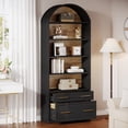 thumbnail image 3 of Tribesigns 77" Tall Arched Bookcase, 5-Tier Freestanding Wooden Bookshelf with File Cabinet Drawer, Black, 3 of 9