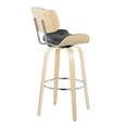 thumbnail image 4 of Lombardi 30" Mid-Century Modern Fixed-Height Barstool with Swivel in Natural Wood and Black Faux Leather with Round Chrome Metal Footrest by LumiSource - Set of 2, 4 of 10