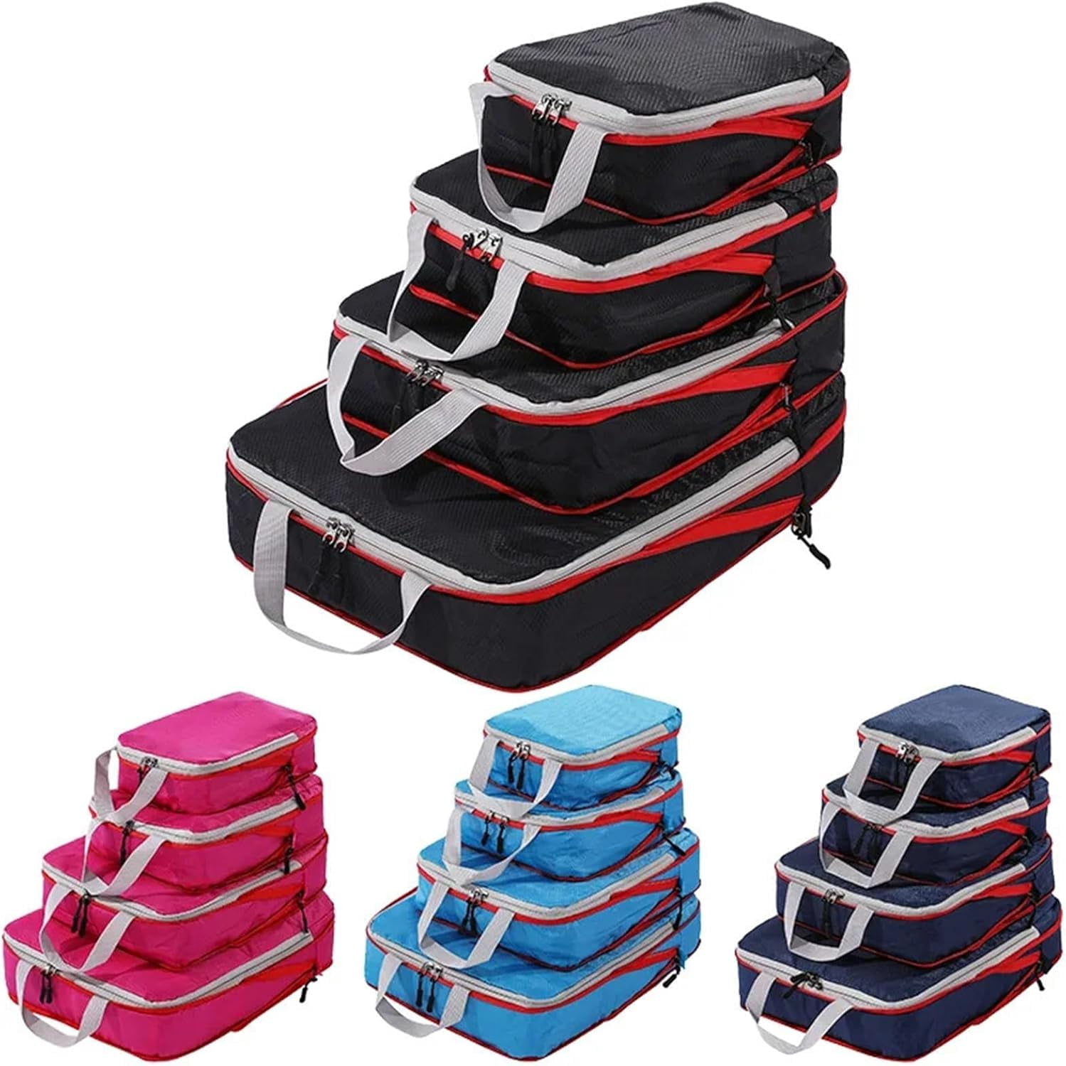XiHAMA Packing Cubes for Suitcase Travel Storage Bag Compressible Packing Cubes Foldable Waterproof Travel Suitcase Nylon Portable with Handbag Luggage Organizer(Deep BLUE 4pcs)