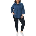 thumbnail image 2 of Agnes Orinda Women's Plus Size Button Down Shirts Collared Pleated 3/4 Sleeve Blouses Solid Business Shirt 4X Dark Blue, 2 of 6