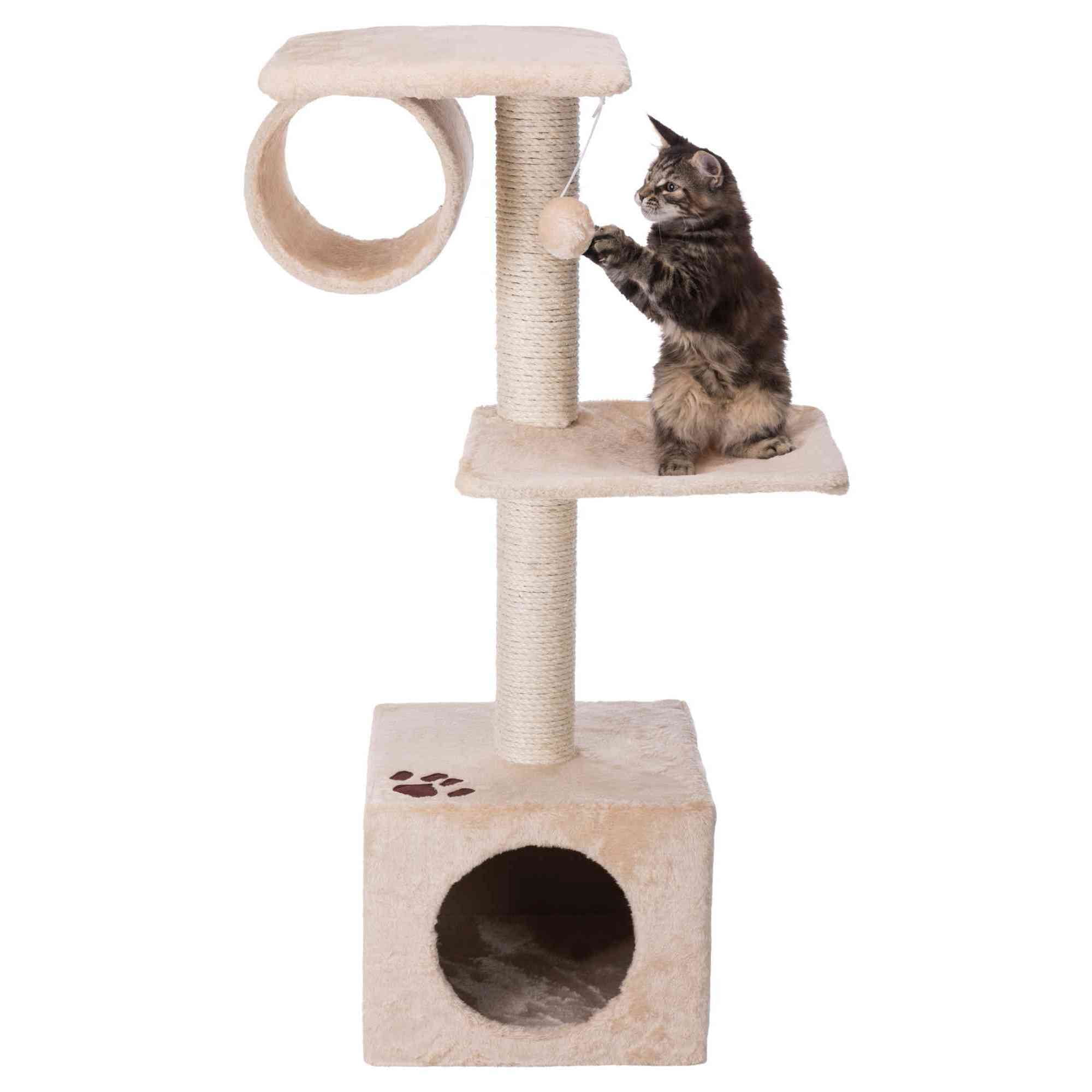 TRIXIE San Fernando Plush & Sisal 3-Level 41.7" Cat Tree, Scratching Posts & Condo, Beige