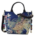 thumbnail image 2 of Bolso de mano bordado para mujer, estilo tradicional chino, bandolera para trabajar Azul profundo, 2 of 9