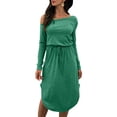 thumbnail image 1 of Vestido de un hombro para mujer Vestido a media pierna de manga larga con abertura lateral y cintura Abanopi Verde/Pequeña, 1 of 7