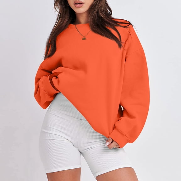 Resicozy Oversized Sweatshirt for Women Crewneck Long Sleeve Pullover Hoodies Tops Fall Fashion Clothes Orange M
