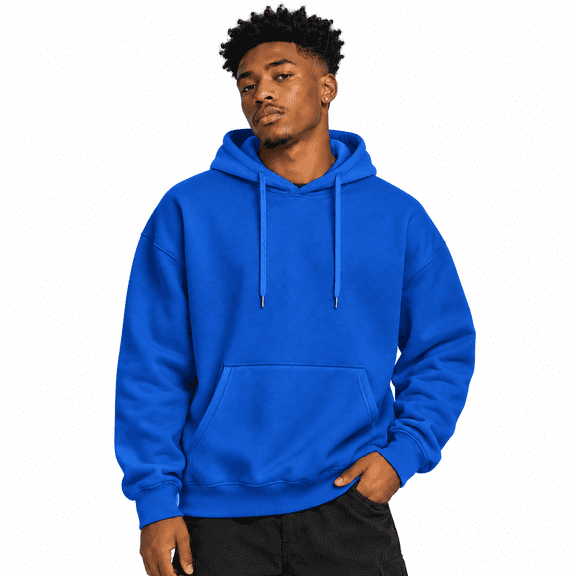 Mens Hoodie Long Sleeve Drawstring Solid Loose Fit Hooded Sweatshirt Trendy Fall Winter Soft Comfy Casual Pullover Top with Pocket Blue 2XL