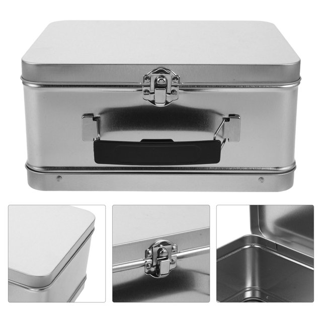 unbranded Caja Rectangular De Lata Con Tapa Y Para Dulces En Color Plateado Con Asa Portátil