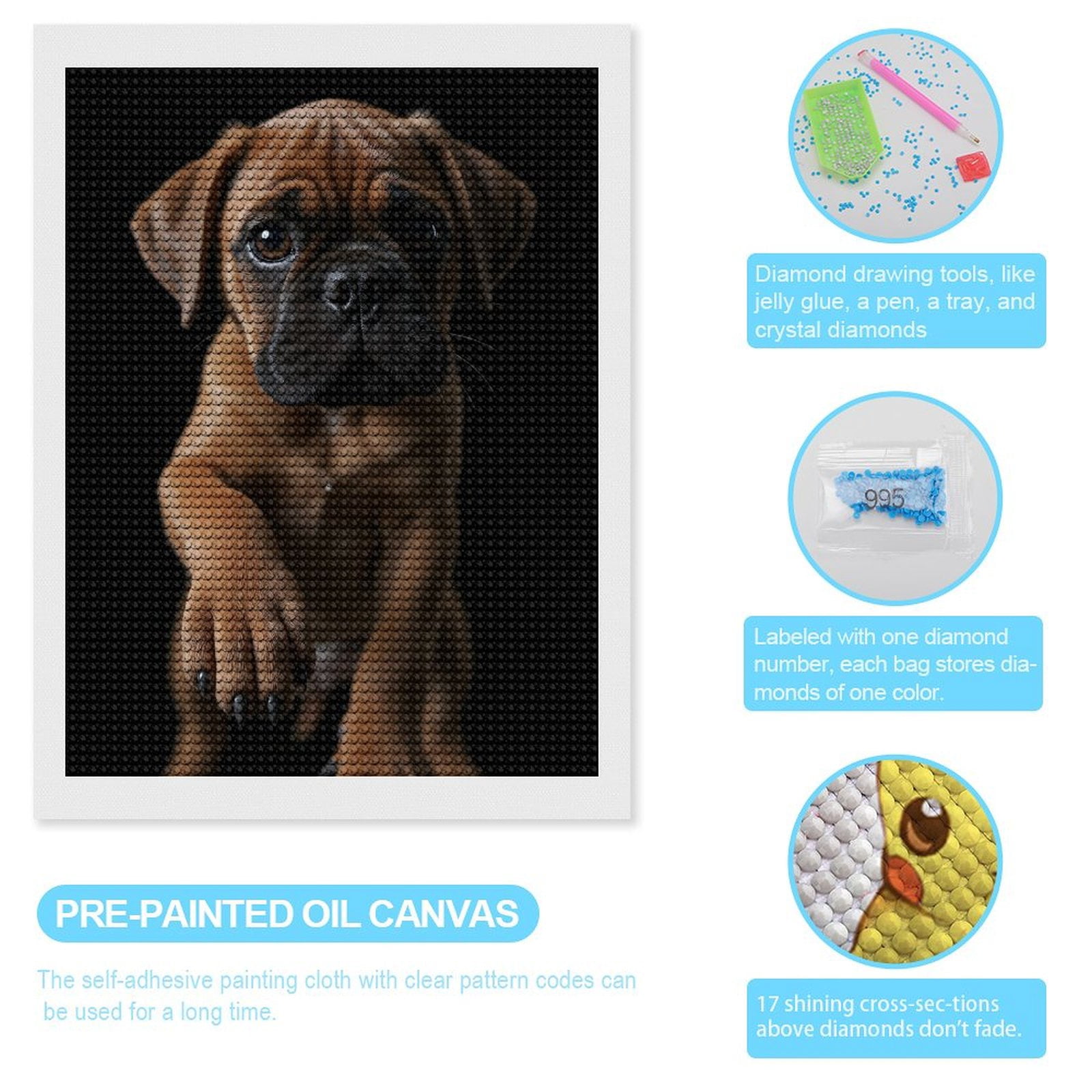 Diamond Art Kits for Adults - Puppy Brown Eyes Paw Portrait 5d Diamond Painting for Adults, Diamond Art for Adults Beginners, Frameless Diamond Painting Kits for Adults for Home Wall Decor