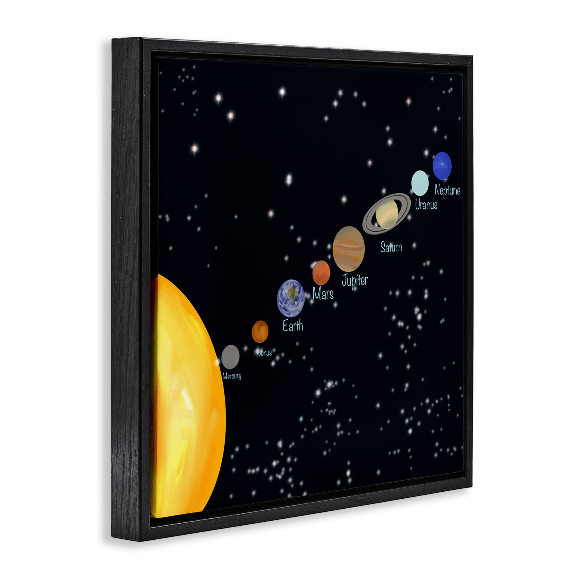 Stupell Industries Solar System Planets Astrology & Stars Painting Black Floater Framed Canvas Art Print Wall Art, 25 x 25