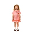 thumbnail image 2 of School Uniform for Girls Back-To-School Short Sleeve Lapel Button Up Ruched Patchwork Print Dress Everyday Wear Dresses for Girls Pink 2 Years-3 Years, 2 of 6