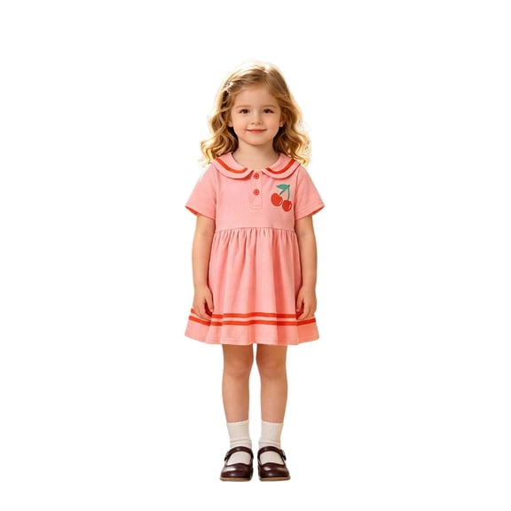 Curuila Child Toddler Girls School Dress Short Sleeve Fruit Print Crew Neck Summer Comfortable Dresses Size 2-3 Years