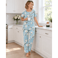 thumbnail image 4 of DreamFish Women's Pajama Set 2 Piece Sleepwear Henley Neck Short Sleeve Top and Long Pants with Pockets, 4 of 6