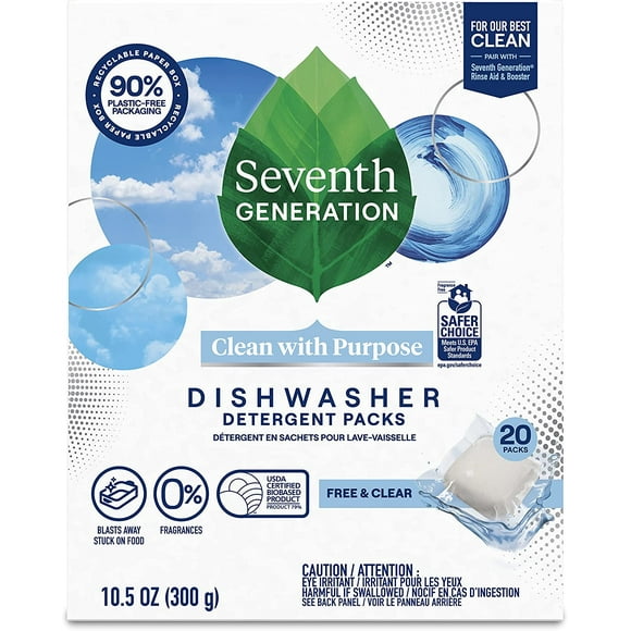 Dishwasher Detergent Packs , 20 count - Clear fragrance-free - blasts away stuck on food Free