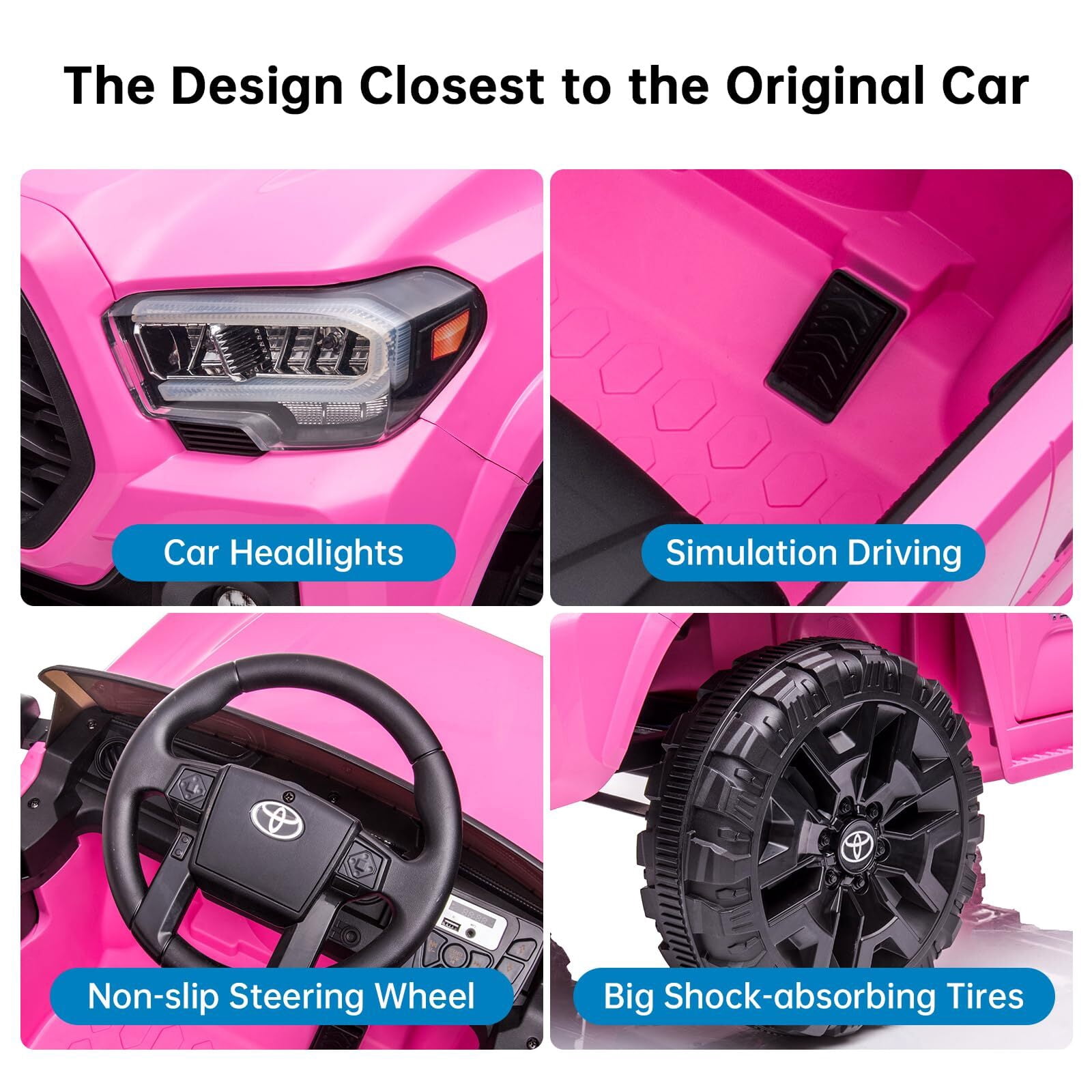 Officially Licensed Toyota Tacoma Car, 12V Battery Powered Electric Car with Remote Control, Spring Suspension Safety Belt, 2-Speed Ride On Toy Car with Headlights, for 37-96 Months