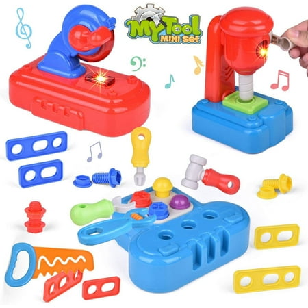 Fun Little Toys 30 Piece Toddler Construction Tool Set, Pretend Play Tool Bench With Light And Sound, Toddler Learning Educational Toys For Age 2 3 4 5 6 Year Old Boys Girls