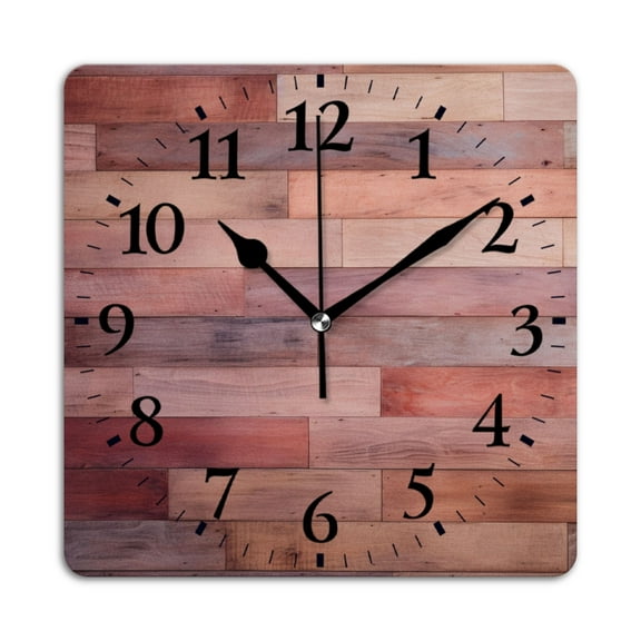 Non-Ticking Silent Wall Clocks Battery Operated Personalized Decor Clock for Living Room,Bedroom-The Wooden Wall Background Is Made Of Natural Wood Planks(10inch)