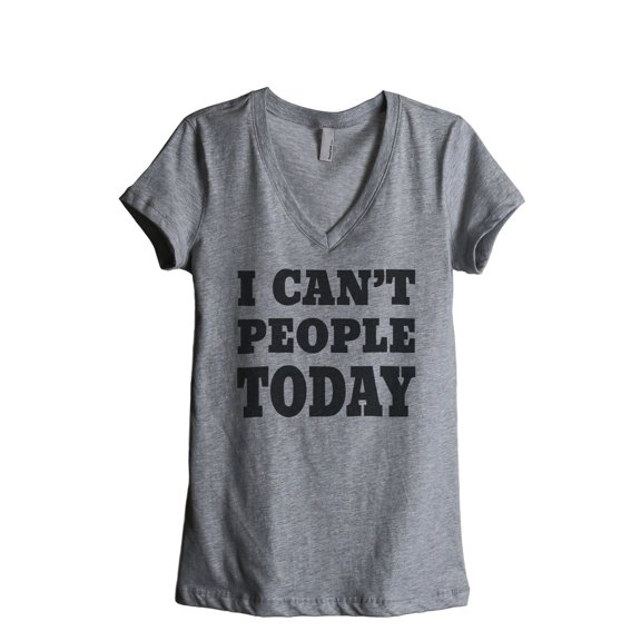 I Can't People Today Women's Fashion Relaxed V-Neck T-Shirt Tee Heather Grey Large