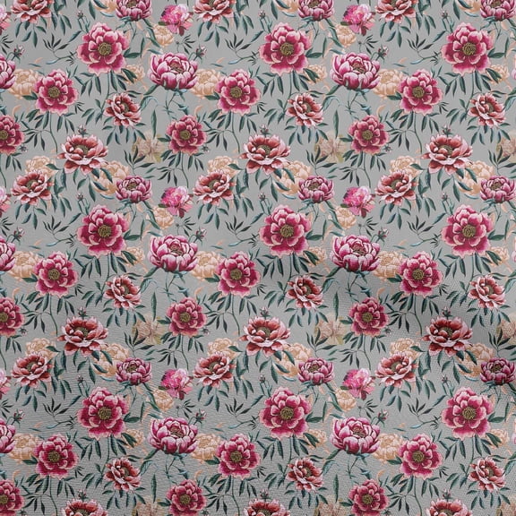 oneOone Polyester Spandex Gray Fabric Florals Fabric For Sewing Printed Craft Fabric By The Yard 56 Inch Wide