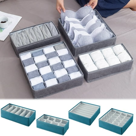 

Walbest Fabric Underwear Storage Box Drawer Organizer Collapsible Polyester Simple Separate Grids Underwear Bra Socks Holder Box