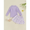 thumbnail image 4 of Suealasg Little Girl Fall Skirt Outfits Set Long Sleeve Lapel Neck Ribbed T-Shirt +Daisy Print Pleated Skirt 1T 2T 3T 4T 5T Toddler Girl 2Pcs Cute Clothes, 4 of 7