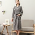 thumbnail image 2 of ZHENHONG Robes for Women, Unisex Breathable Solid Color Bathrobe Splicing Home Clothes Robe Coat, Women's Sleepwear Gray, 2 of 7