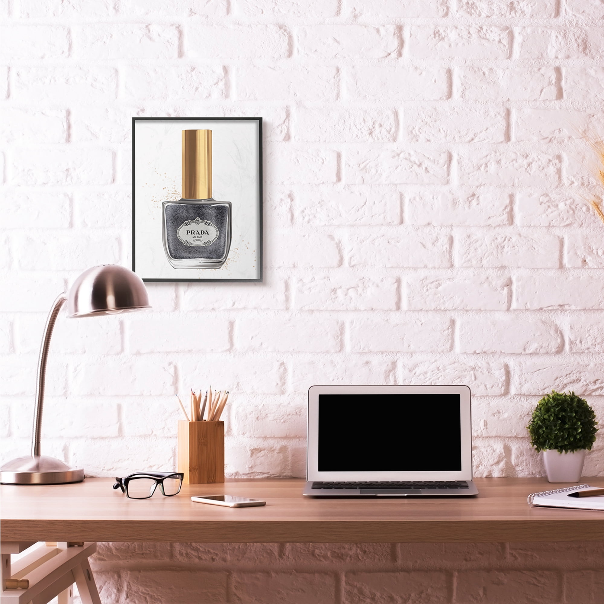 Stupell Industries Makeup Black Nail Polish Gold Fashion Design Framed Wall Art by Ziwei Li