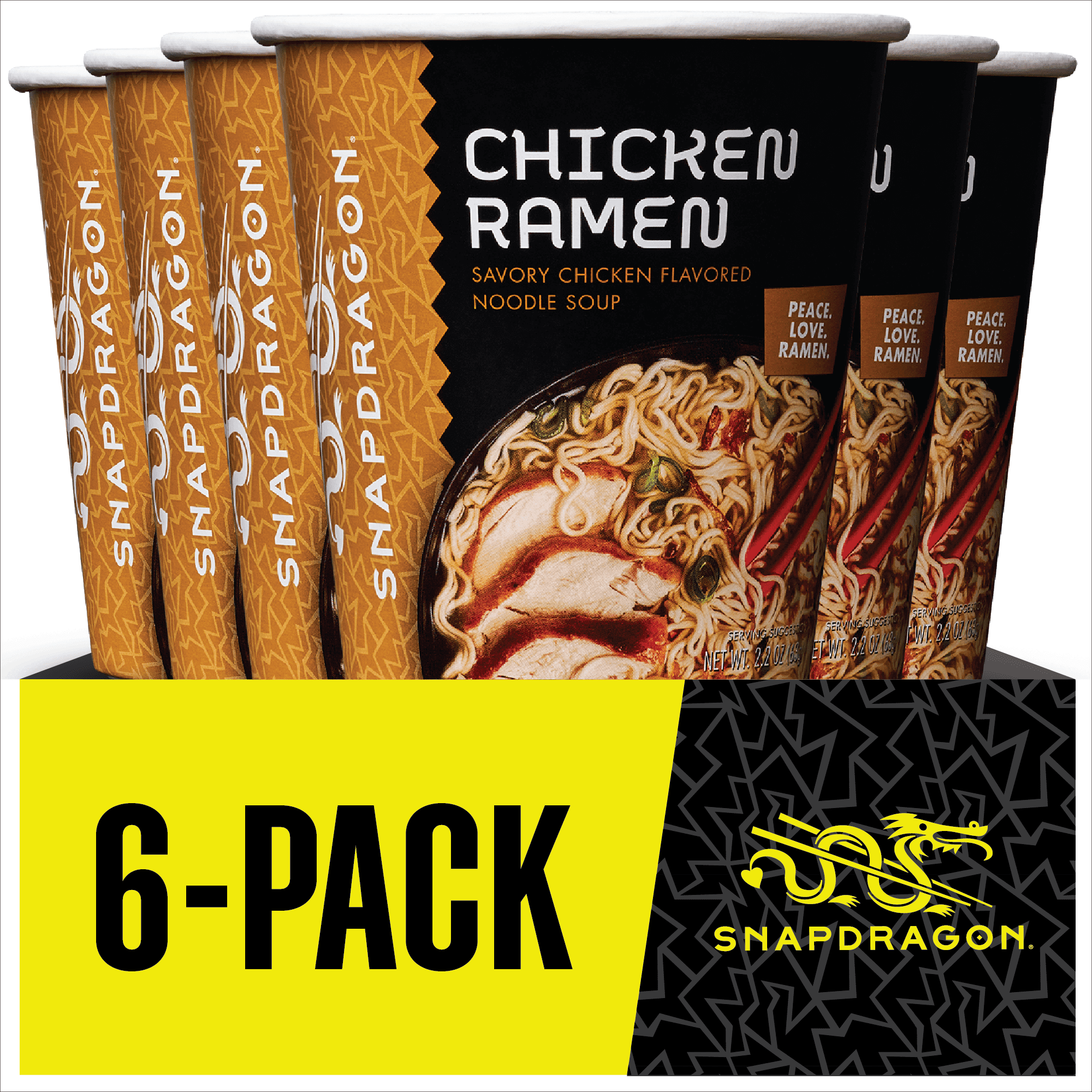 Snapdragon Chicken Ramen Savory Japanese-Inspired Instant Noodle Soup and Broth (2.2 oz Each, 6 Count), Shelf-Stable, Cups