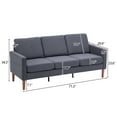 thumbnail image 3 of 71.3"W Sectional Couch, 3 Seat Couch with 5.5" Soft Seat Cushion and Wood Frame, Mid-Century Modern Love Seat Couch for Living Room, Bedroom, Dark Grey, 3 of 9