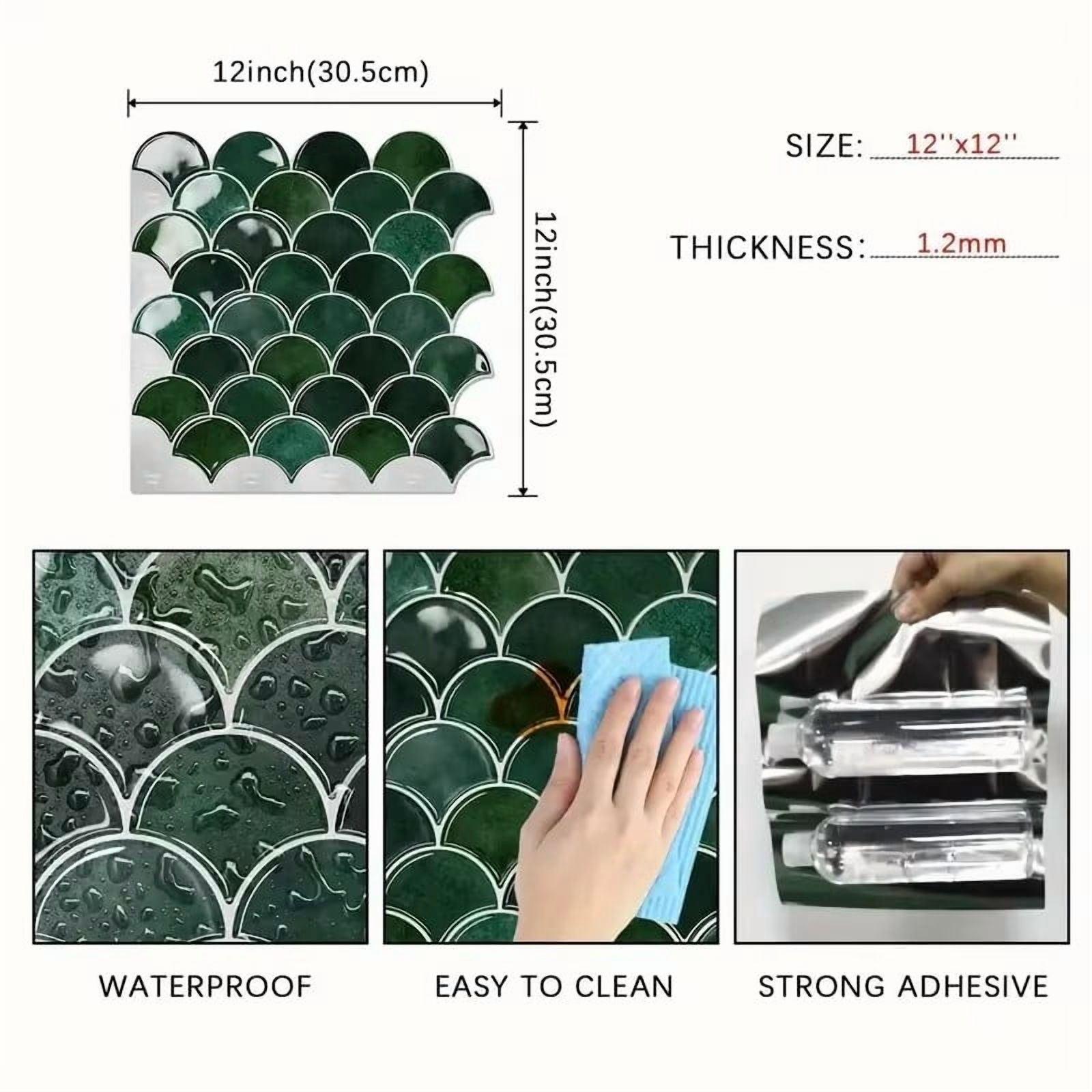 20 Sheets Peel and Stick Tile for Bathroom Kitchen Backsplash Tile Stickers Peel and Stick on Backsplash 12"x12" Fish Scale Removable Back Splash for Renters Living Room Fireplace