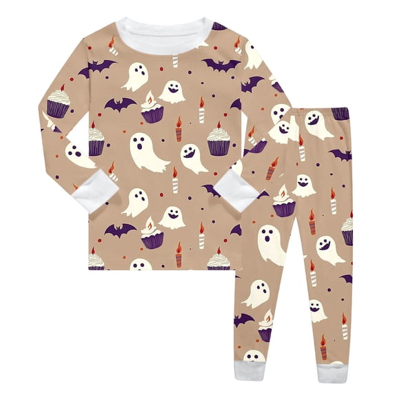 VOUZZA Kids Halloween Holiday Print Long Sleeve Pajama Set Shirt and Pants Two Piece Sleepwear for Boys Girls Toddler PJs Loungewear Ages 2-9