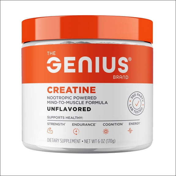 The Genius Brand Genius Creatine - Ultra pure Creatine Monohydrate plus Nootropics including Beta Alanine and Astragin for improved absorption, strength, and performance - Unflavored, 25 servings