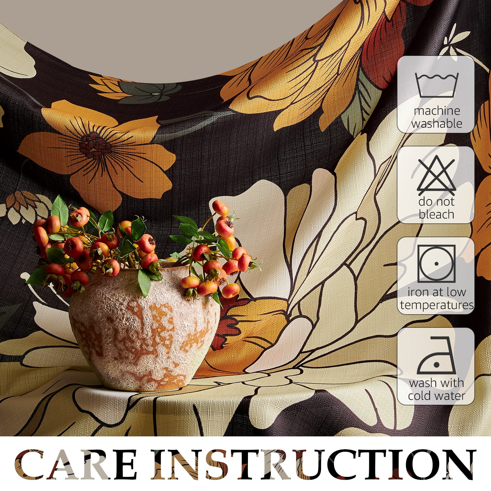 Curtainking Boho Floral Curtains for Bedroom Black Farmhouse Drapes for Living Room Vintage Flower Printed Curtains 2 Panel Set with Grommet Top 52 Inch Wide x 84 Inch Long