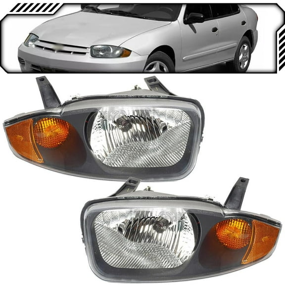 EPIC LIGHTING OE Style Halogen Headlights Black Bezel Assembly Replacement for CHEVROLET 03-05 CAVALIER BASE LS [ GM2502221 GM2503221 22707274 22707273 ] Pair