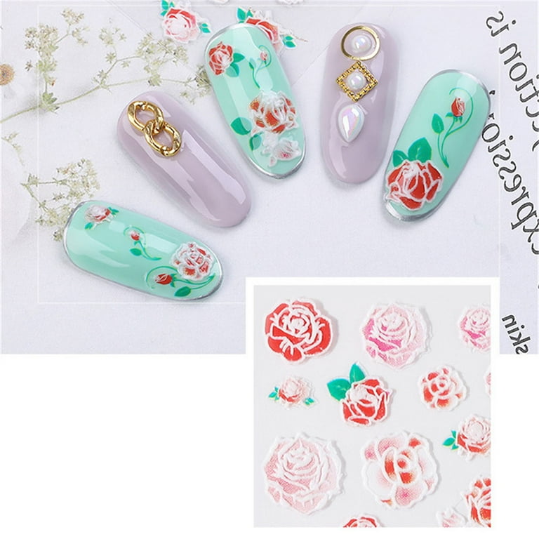 Flower Nail Art Stickers 5D Cherry Blossom Nail Decals Sunflower Nail  Accessories French Nail Tip Floral Nail Design Nail Art Decorations Acrylic  Nail