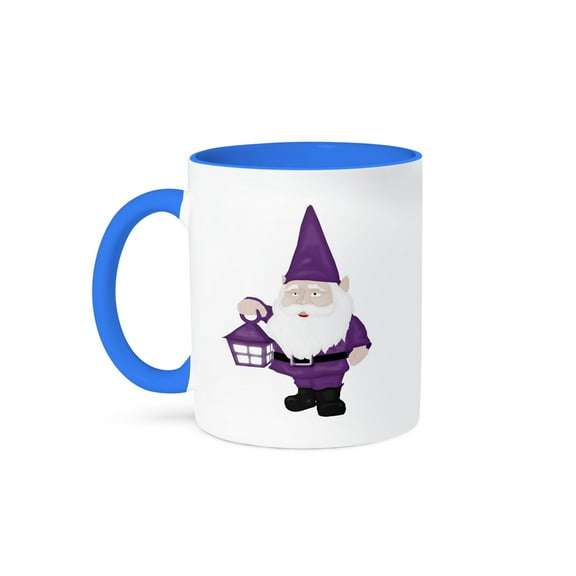 3drose, Cute Purple Gnome with a Lantern Illustration, 15oz Two-tone Blue Mug