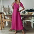 thumbnail image 6 of Evdexr Cotton Shirt Dresses Womens Maxi Linen Shirt Dress Solid Colour Short Sleeve Flowy V Neck Boho Dress Tunic Oversized Flowy Casual Dresses with Pockets Hot Pink L, 6 of 7