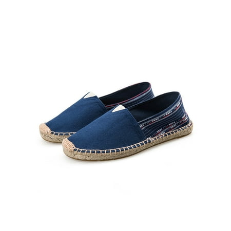 

Crocowalk Womens Espadrille Loafers Striped Loafer Non Slip Flats Lightweight Slip-On Espadrilles Unisex Comfortable Round Toe Canvas Shoe Dark Blue 5.5