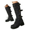 thumbnail image 3 of Leozcaa Combat Boots for Women Mid Calf Lace Up Boots Lug Sole Chunky Heel Buckle Round Toe Booties, 3 of 9