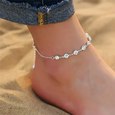 

Jiaroswwei Fashion Women Rhinestone Inlaid Anklet Beach Sandal Ankle Chain Foot Jewelry