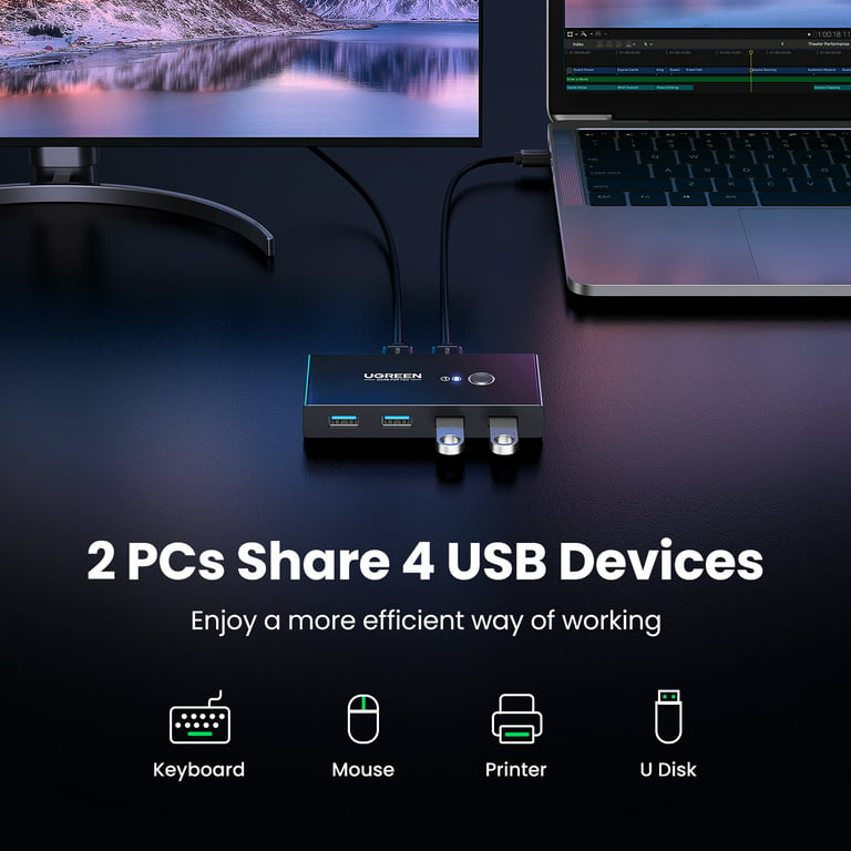 UGREEN USB 3.0 Switch Selector, Monitors Share 4 USB 3.0 Ports KVM Switcher, One Button Switch Adapter, USB 3.0 Switch with 2 Pack USB 3.0 Cables for PC Laptop Keyborad Mouse Printer Scanner - Walmart.com