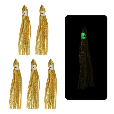 Fishing Squid Skirts Glow Soft Plastic Trolling Lures Fit for Bass Trout Salmon Saltwater Fishing Bait Gold 3 Inch