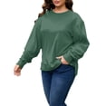 thumbnail image 5 of FlorCurve Plus Size Sweatshirts for Women Crew Neck Long Sleeve Pullover Sweatshirts Fleece Side Split Oversized Blouse, Green XL, 5 of 9