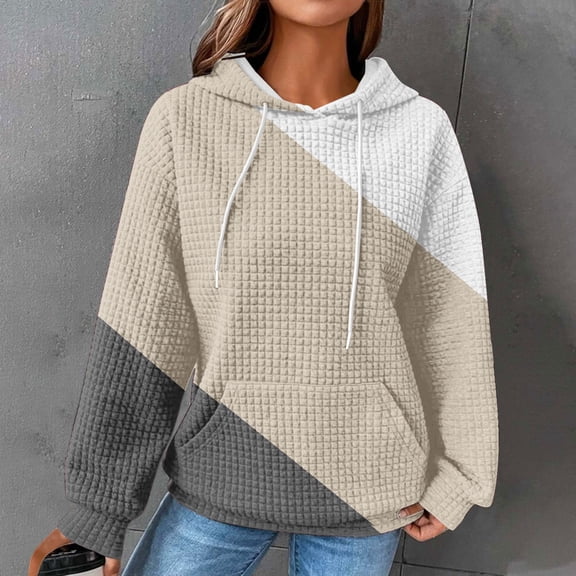 Elvqul Sweatshirts for Women Pullover Hooded Hoodies Long Sleeve Loose Fit Juniors Tops Color Block