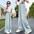 thumbnail image 6 of Dpytoraw Girls Tencel Jeans, Wide Leg Loose Fit Summer Korean Pants Blue Size 5-6 Years, 6 of 6
