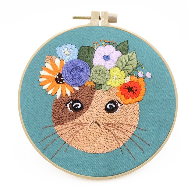 Bordado de gato bordado diy tridimensional principiante material de tela básico bordado